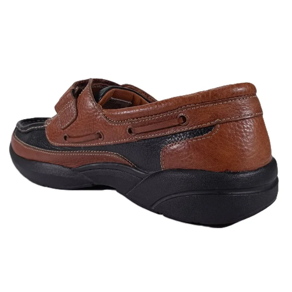Dr Comfort Mike Boat Shoes Men 14 M Leather Brown Black Hook and Loop 8660